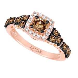 Levian Rose Gold Ring with Chocolate and White Diamonds, .89K, sz 7.5